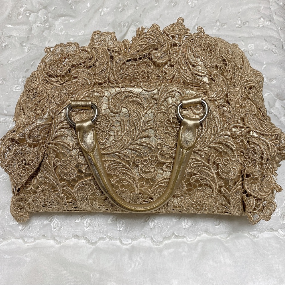 New Gold Prada leather and lace bag - Picture 6 of 12